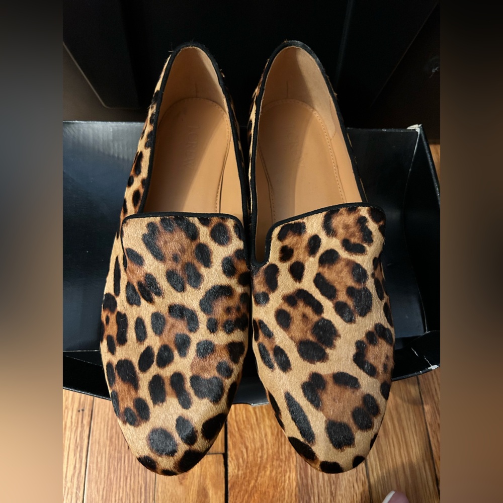 JCrew Factory calf hair leopard loafers